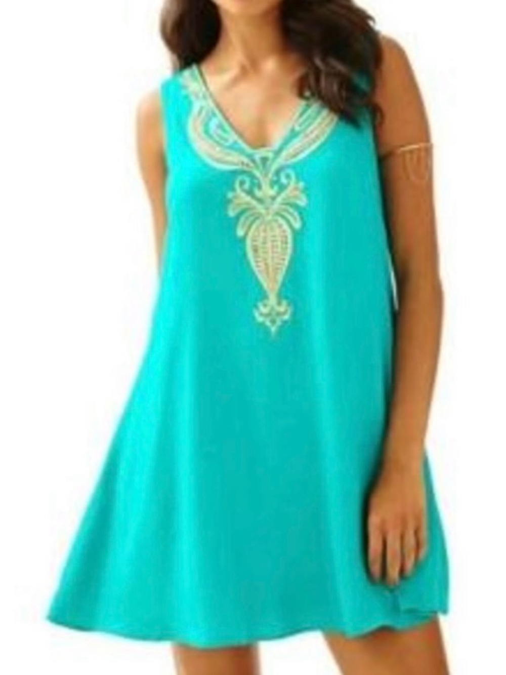 Lilly Pulitzer Owen Dress, Jade Green with Gold Embroidery, Size Small